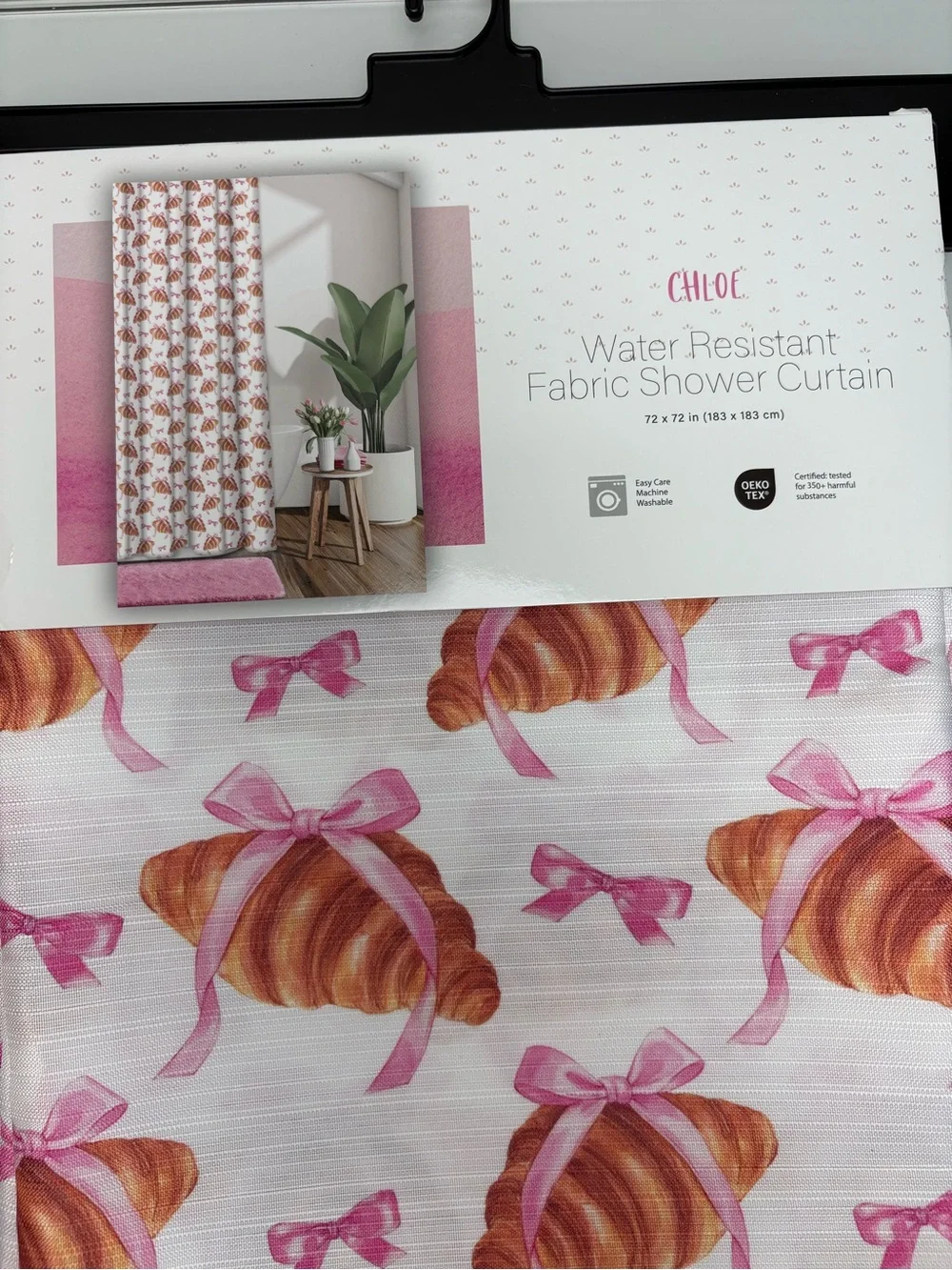 🥐🎀 NEW Pink Water Resistant Fabric Shower Curtain